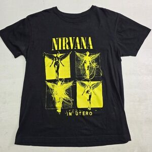 Nirvana In Utero Black & Yellow Size Medium Short‎ Sleeve T-Shirt Kurt Cobain